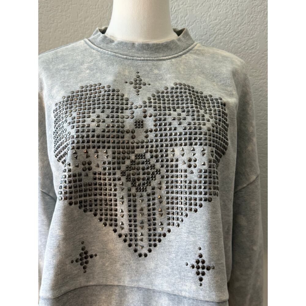Free People One Teaspoon for Stud Heart Stud Heart Marled Grey Sweater Large NWT - Picture 6 of 8